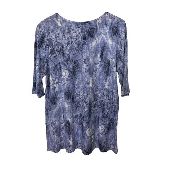 Pure Jill Popover Top Womens Large 3/4 Sleeve Blue Floral V-Neck Cotton Modal - Picture 3 of 7